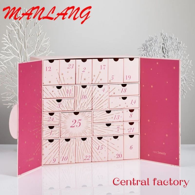 Caja de calendario de adviento de maquillaje, embalaje de belleza vacío, Impresión de logotipo personalizado, regalo de 25 días, venta al por mayor