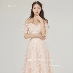 OLOEY Fairy Pink Wedding Dresses Korea Photo Shoot 3D Flowers Glittery Soft Tulle Party Prom Gown Corset Floor Length Customized