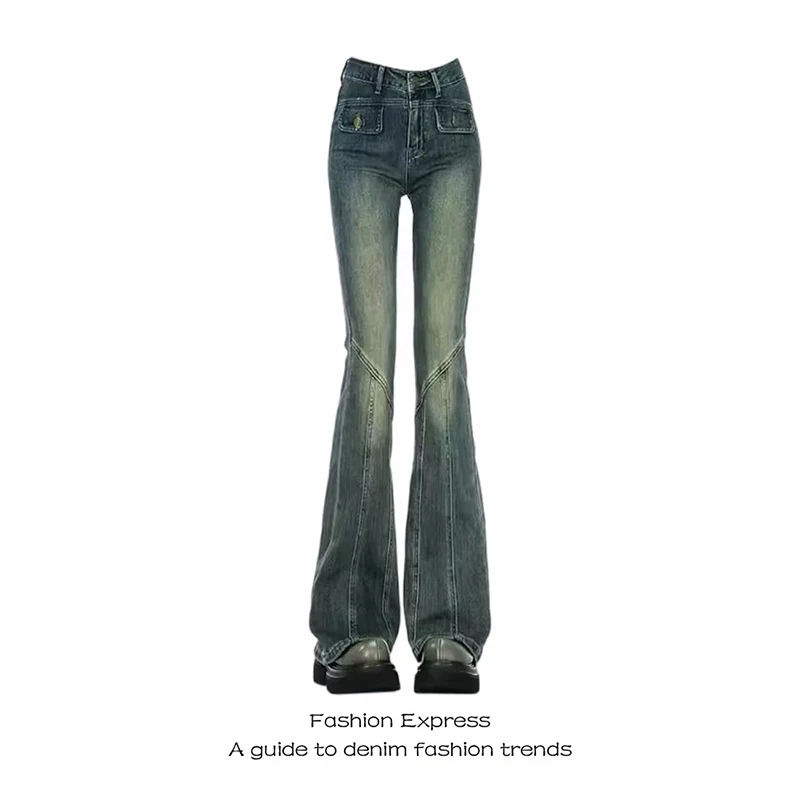 ZHIZOU Women American Retro Low Rise Flare Jeans Denim Pants Academia Long Trousers Japanese Goblin Core Y2k Cowboy High Street