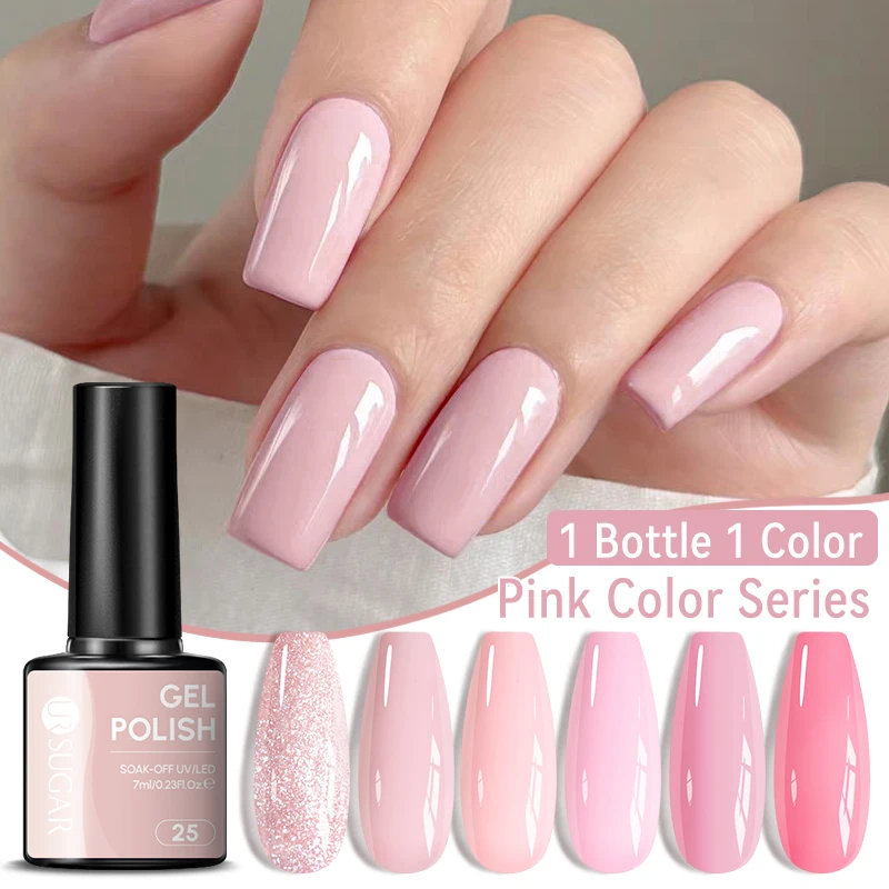 UR SUGAR الوردي عارية اللون سلسلة هلام طلاء الأظافر 7 مللي سباركلي بريق هلام شبه دائم الأشعة فوق البنفسجية LED نقع قبالة مسمار مانيكير الورنيش #2