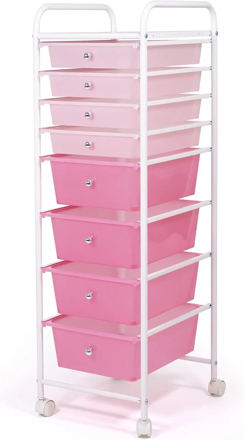 8 Drawer Rolling Storage Cart with Wheels, Pink