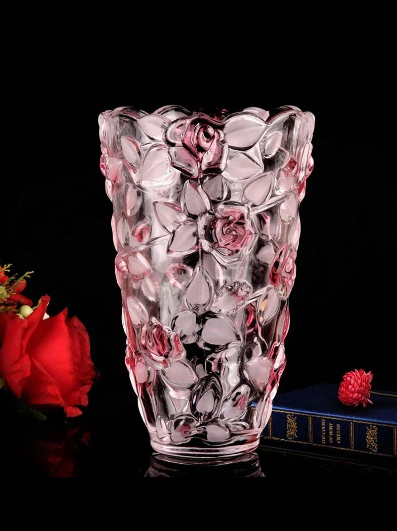 Crystal Glass Rose Vase European Hydroponic Plant Lucky Bamboo Flower Device