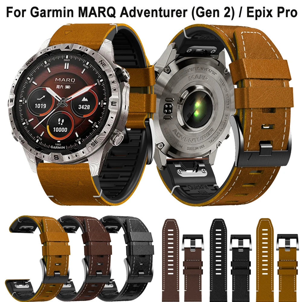حزام ساعة QuickFit 22/26 ملم لـ Garmin Fenix 7X 8 7 Pro 6X 6 5XPlus/MARQ Adventurer/Epix Pro (Gen 2) سوار معصم من الجلد السيليكون