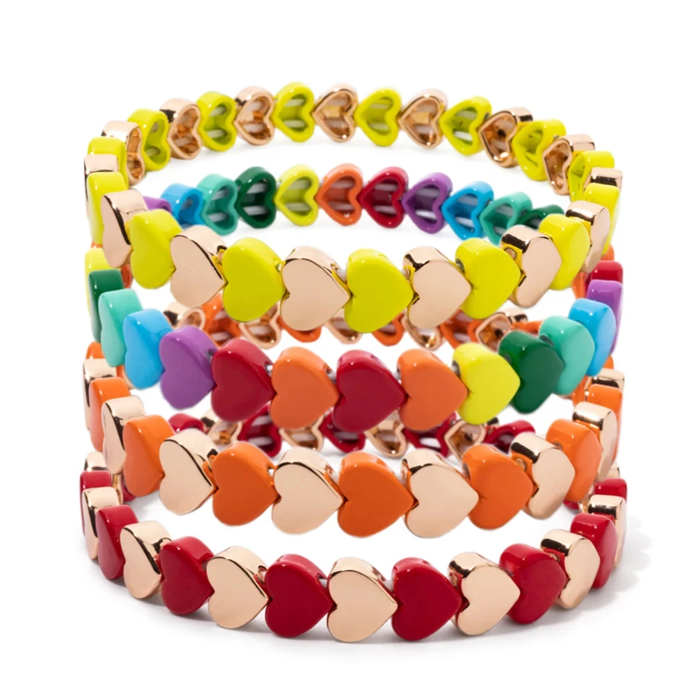 2025 New Colorful Heart Beads Girls Tile Bracelet Boho Rainbow Women Bangle Fashion Jewelry Accessories