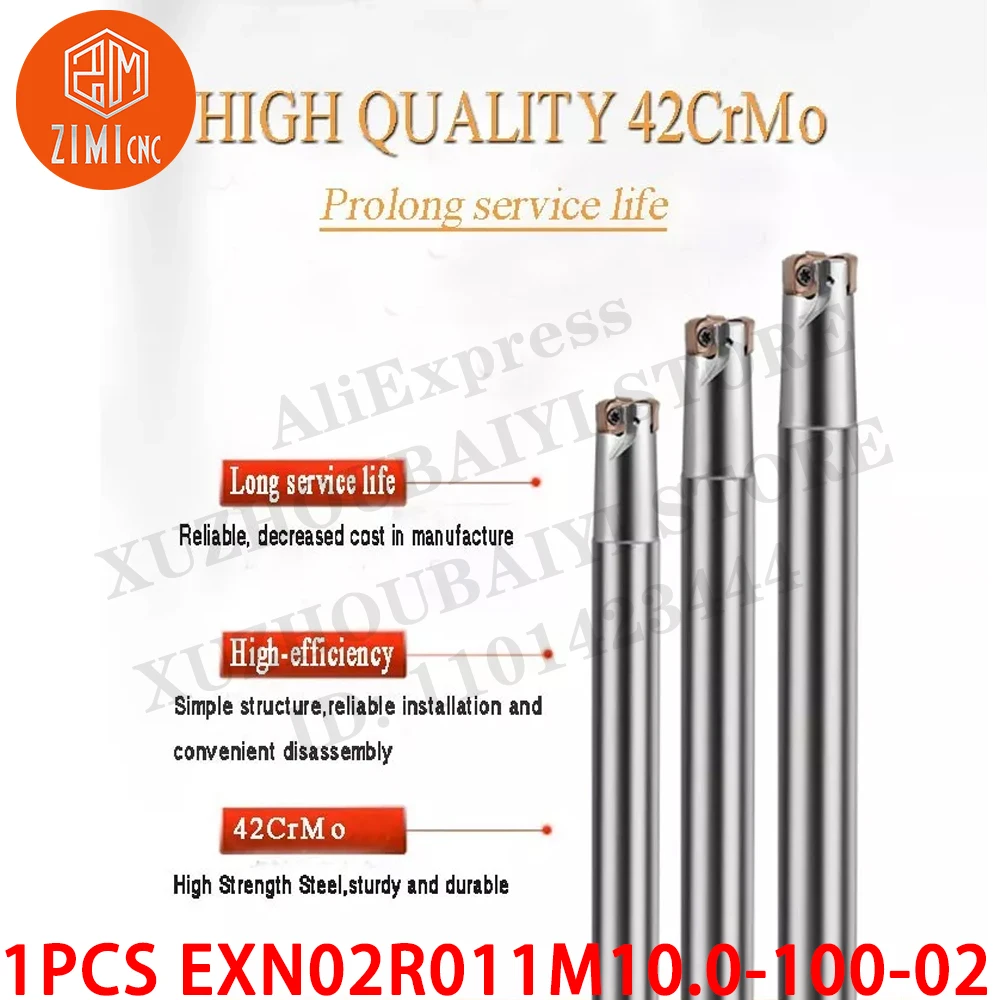 1 قطعة EXN02R011M10.0-100-02 قضيب ثقب قابل للفهرسة من فولاذ التنغستن حامل أداة الطحن الطرفي للتشغيل الخشن والطحن بتغذية عميقة 90 درجة
