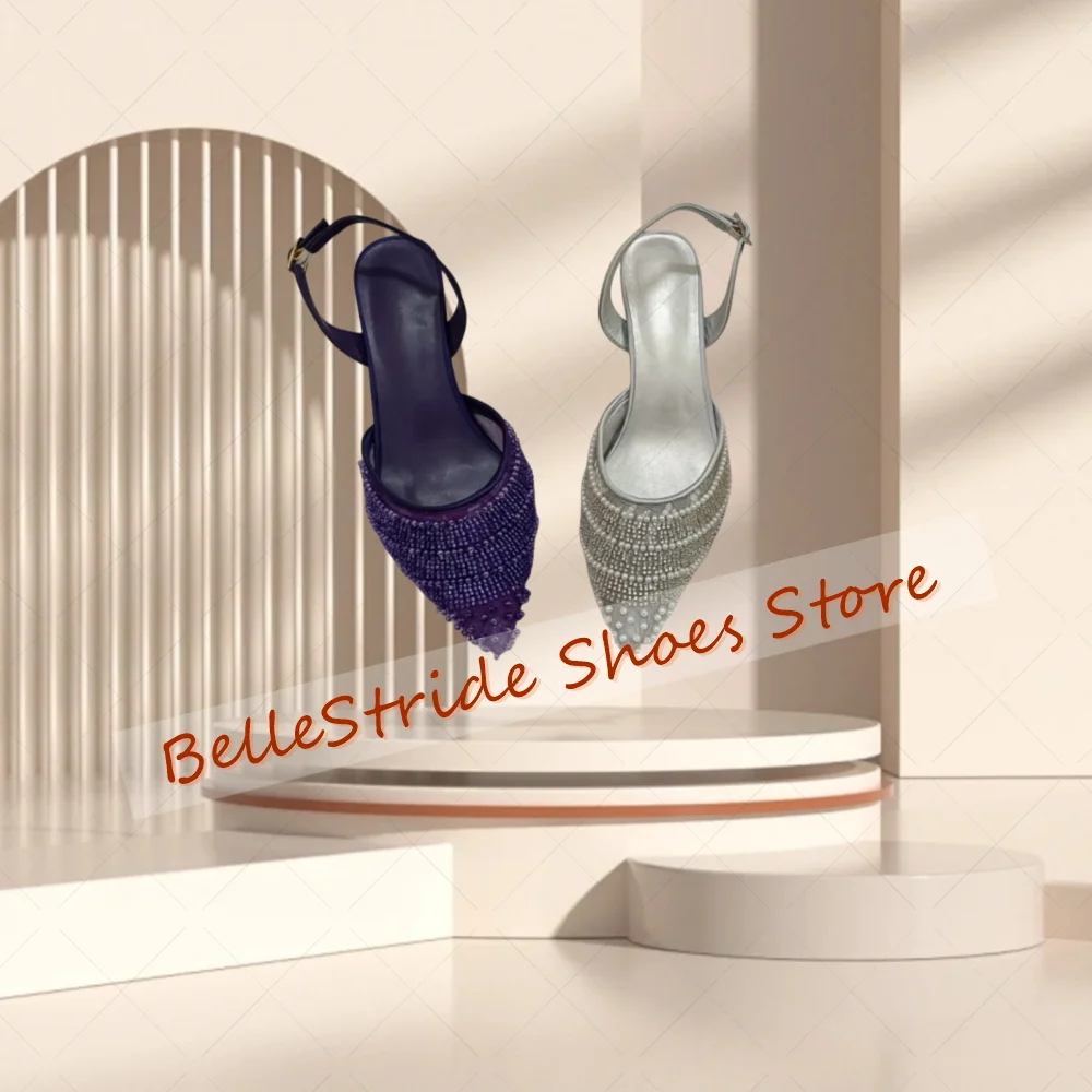 Silver Pointed Toe Lady crystals Sandals Buckle Strap Women Shoes Thin High Heels Party Banquet Dating 2025 Zapatos Para Mujere