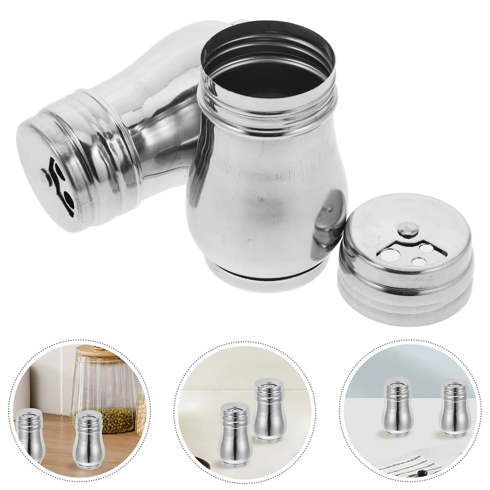 2 Pcs Castor Salt Shakers for Kitchen Boho and Pepper with Lid Stainless Steel Travel Seasoning