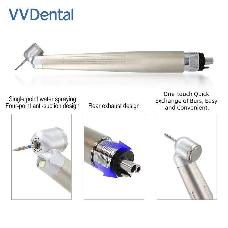 VV Dental Mini 45 Degree  2/4 Holes High Speed LED Handpiece E-generator Integrated Four-Hole Anti-Suck-Back Dentistry Tools