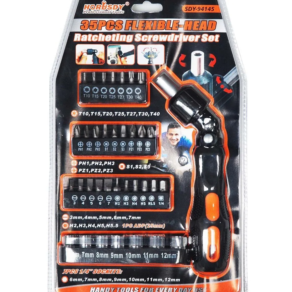 35-Piece Rotary Ratchet Screwdriver Set, Home Auto Repair Shaped Batch Repair Tool Hand Tools Tools for Mechanic