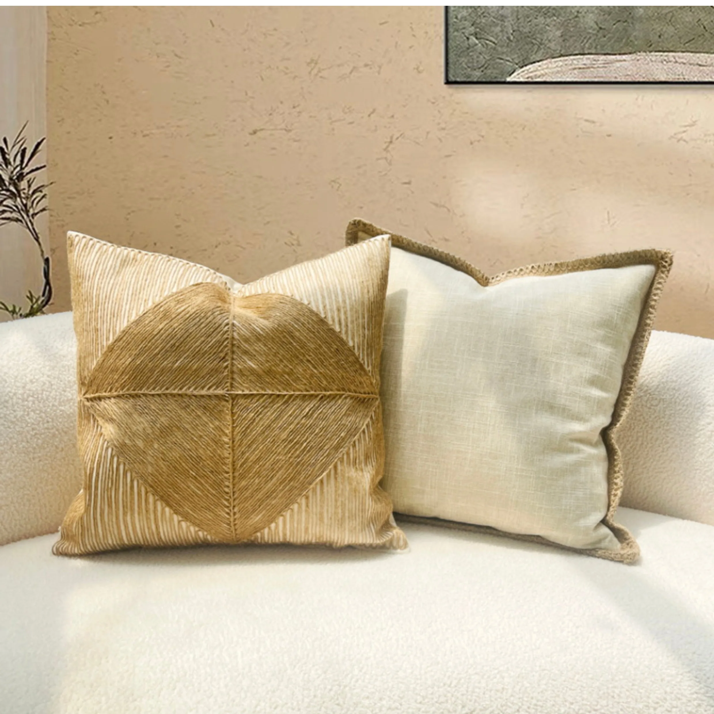

Wabi-Sabi Style Cotton Linen Cushion Cover Hemp Blend Fabric Jute Rope Embroidery Pillowcase Rustic