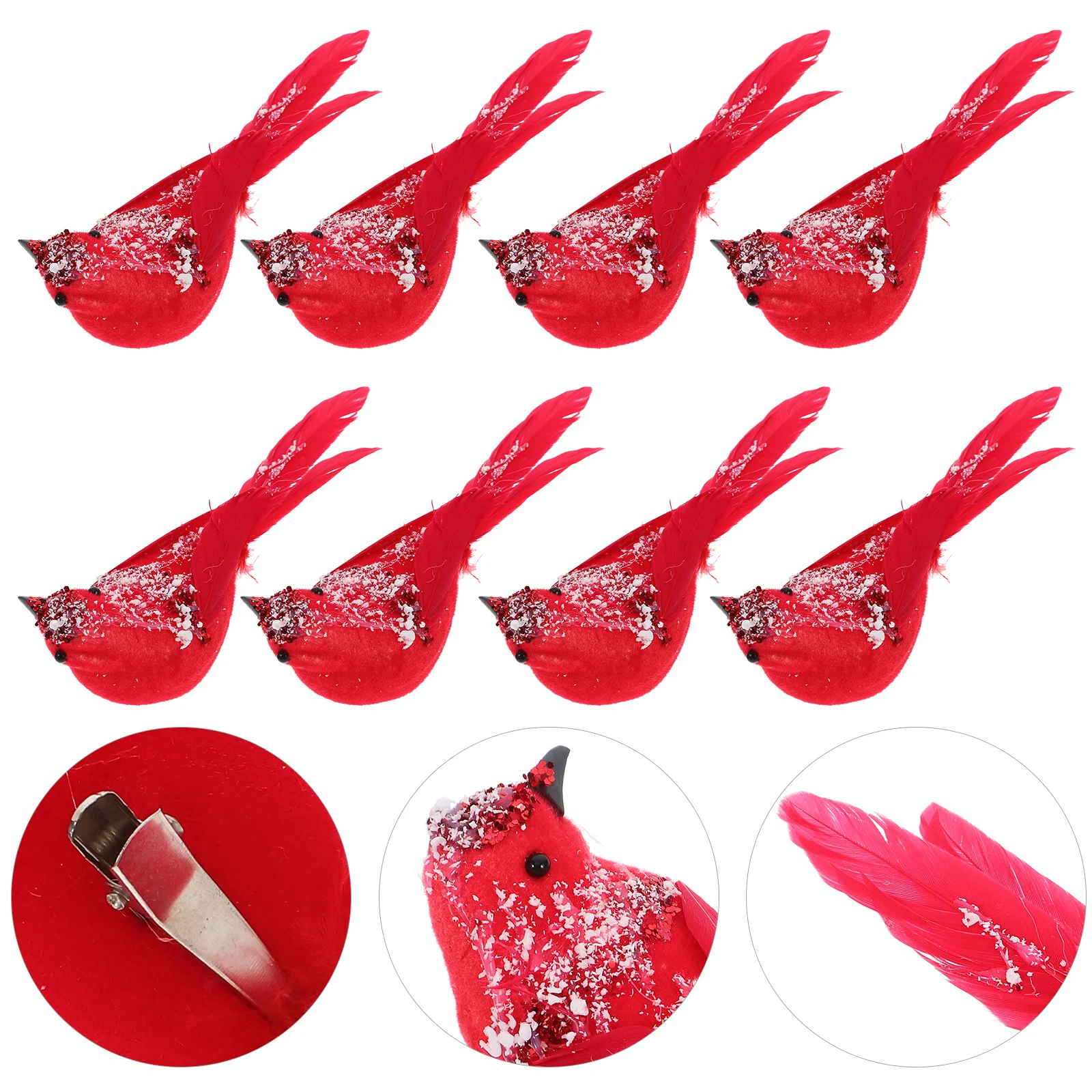 

12Pcs Red Bird Christmas Decor with Metal Clip Realistic Simulation Birds for Tree Wreath Holiday Ornament Set