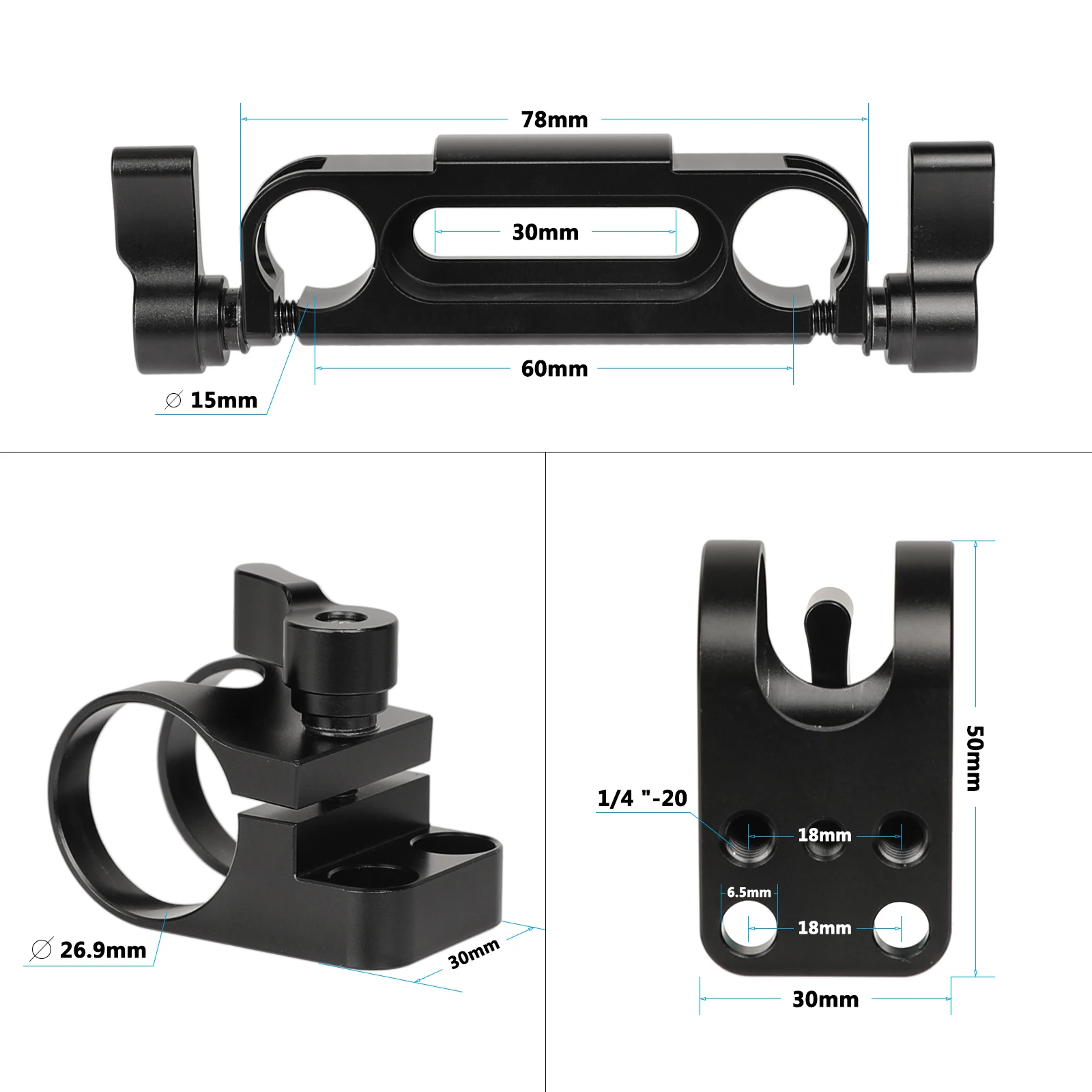 HDRIG 360 Degree Rotating 15mm Rail Blocks Clamp For DSLR Camera Rod Supporting System C2651