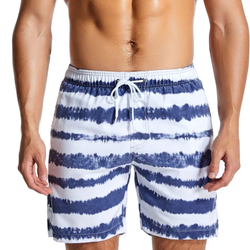 quick-drying beach pants striped European and American printed washed fabric swimming trunks cross-border casual shorts DM04