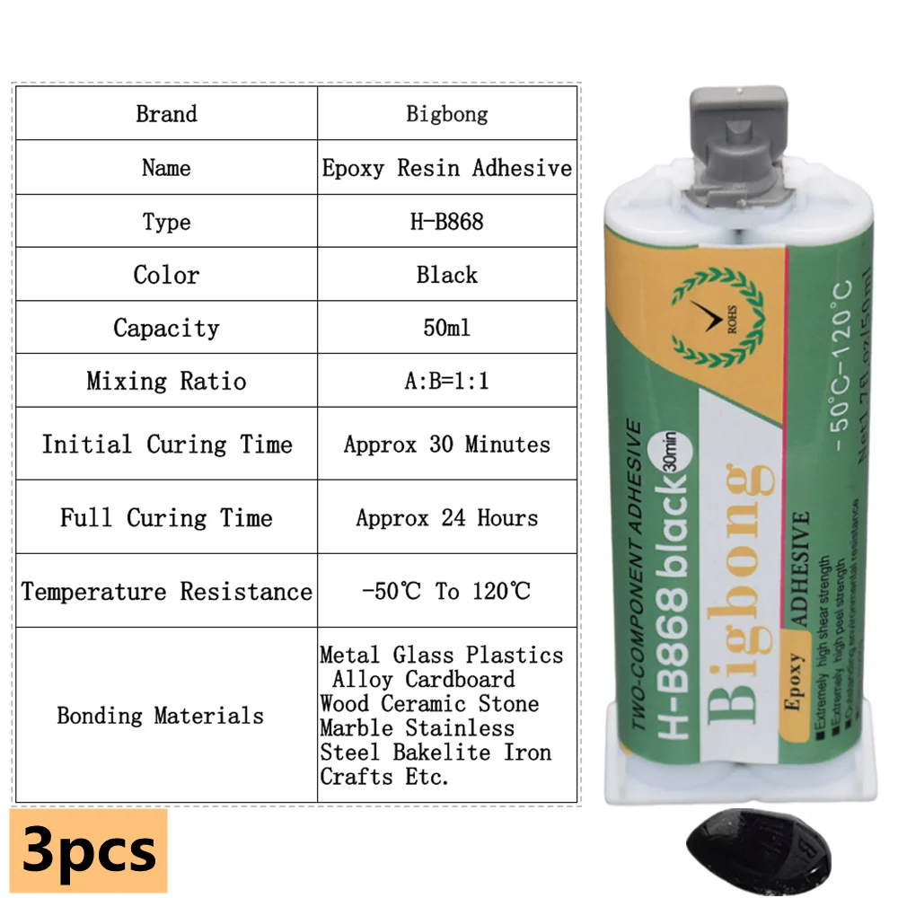 3 Stück 50 ml Epoxidharz AB-Kleber 1:1, schwarzes Klebstoff-Set, hohe Temperatur -50 °C ℃ -120 ℃ Dichtungskleber mit 30 Minuten Anfangshärtungszeit – Detail 1