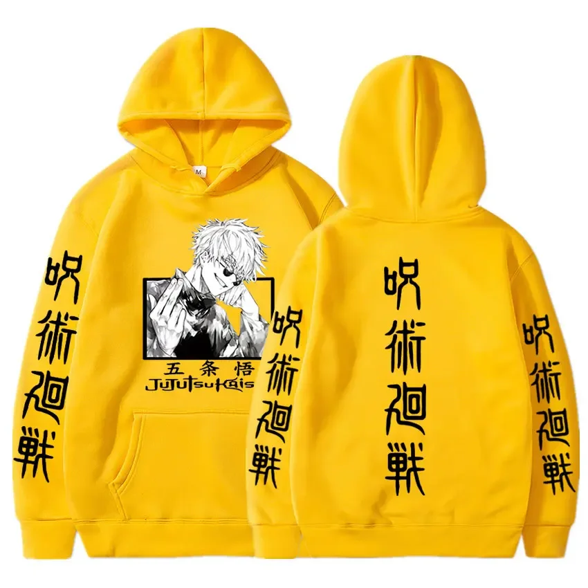 Anime Jujutsu Kaisen Gojo Satoru Hoodies Casual Loose Pullover  Men\'s Long Sleeve Oversized Hoodie Streetwear Hooded Sweatshirt