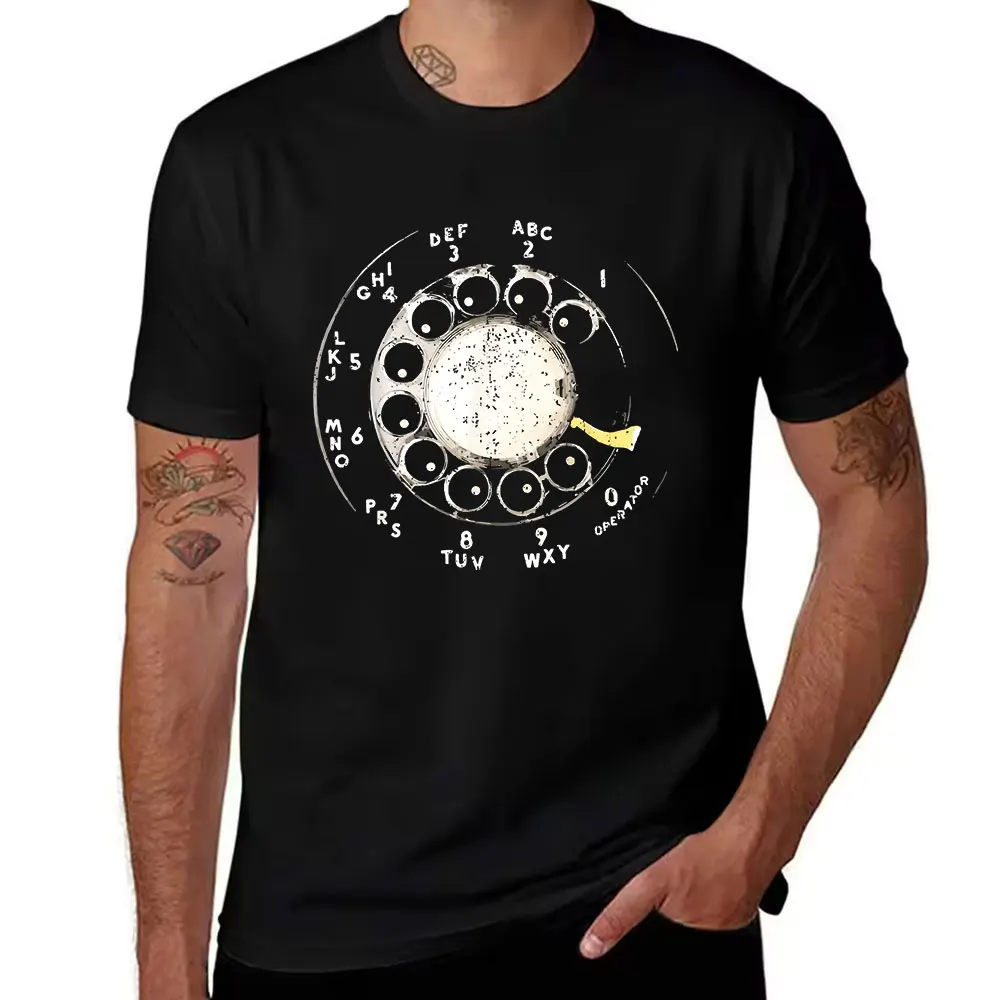 Vintage Rotary Phone Dial pattern design-100% cotton summer casual O-neck short-sleeved men's printed T-shirt.