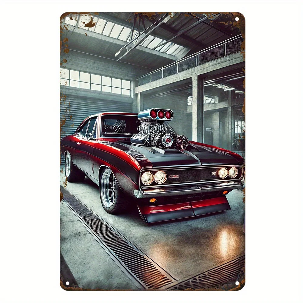 Modified Muscle Sports Car Metal Tin Wall Sign for Room Deco