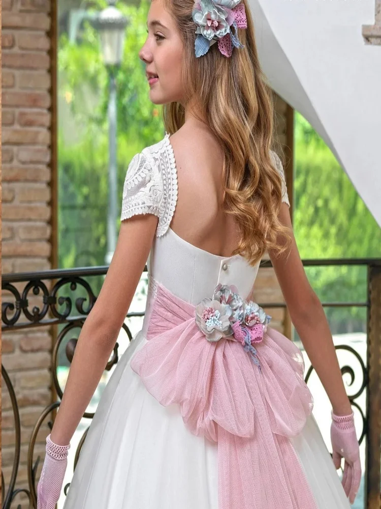 

Custom Flower Girl Dress for Wedding Lace Sleeve Pageant Gown for Girls Formal Birthday Party Ball Gown for Kids First Communion