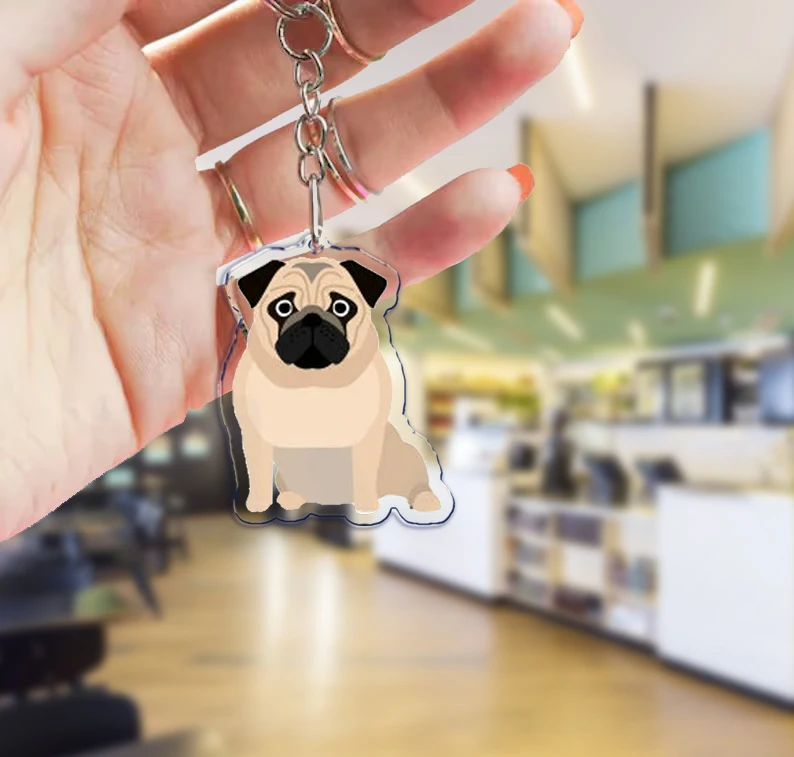 Papillon Bulldog Pug Dachshund Key Chain Keychains Ring for Accessories Bag Pendant Keyring Jewelry Pet Souvenir Friends Gifts
