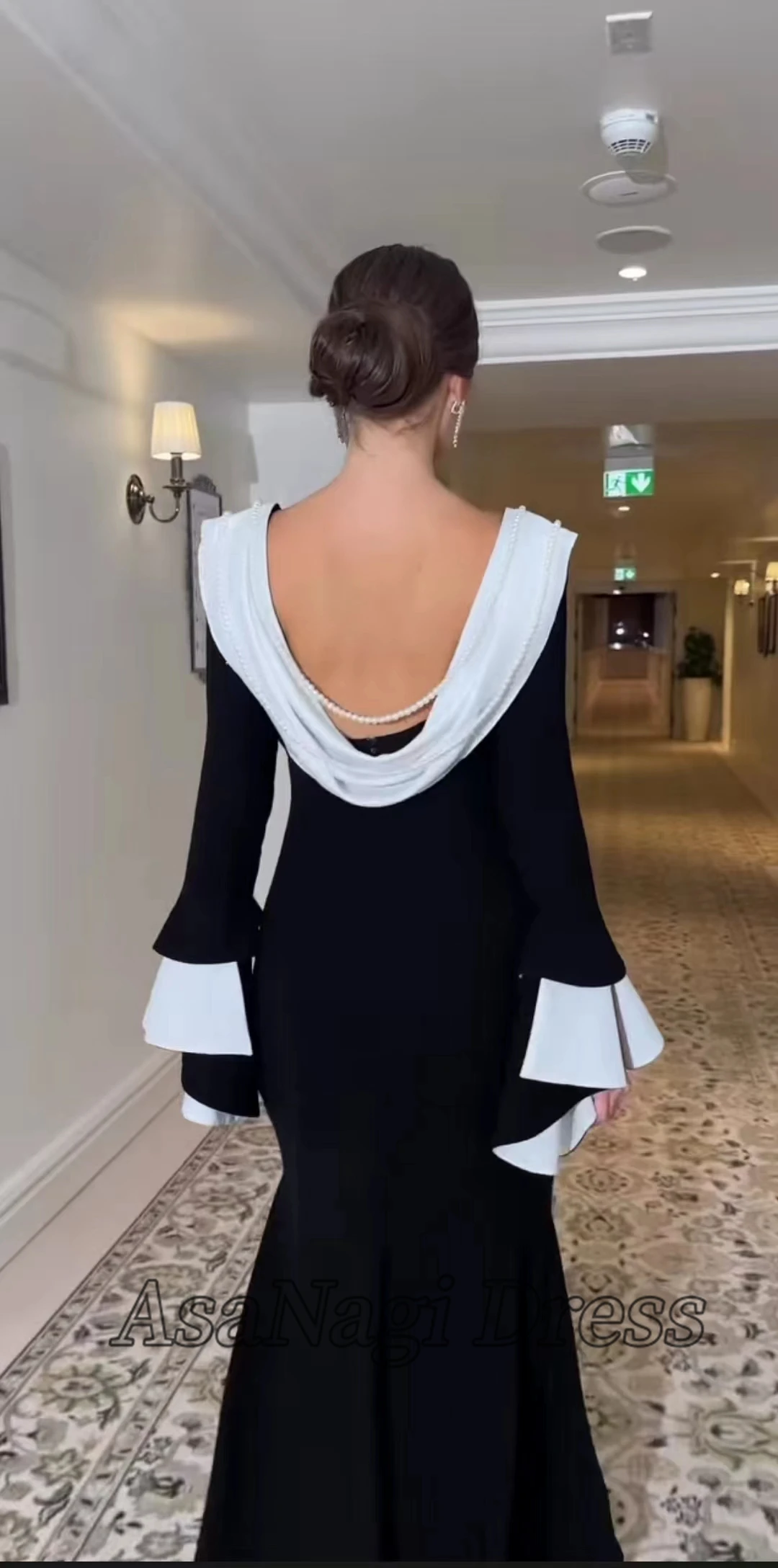 AsaNagi New Fashion Black Prom Dress Sexy Backless Flare Sleeve Women Formal Occasion Gown Vestidos De Fiesta personalizzato 2025