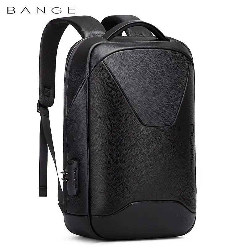 BANGE Leather  Anti Theft Waterproof Laptop Backpack 15.6 Inch Daily Work Business Backpack School back pack mochila for Male