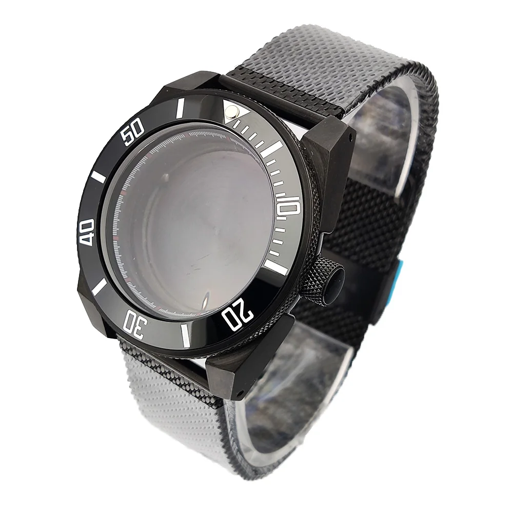 

42.7mm Watch case Black waterproof Stainless steel case strap Sapphire glass fit NH34 NH35 Movement Watch accessories NH35 case