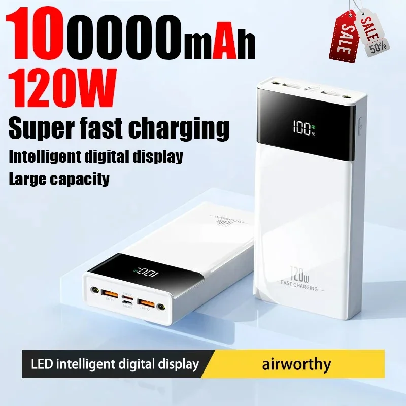 120W High Capacity Power Bank 100000mAh Fast Charging Powerbank Portable Battery Charger For iPhone Samsung Huawei