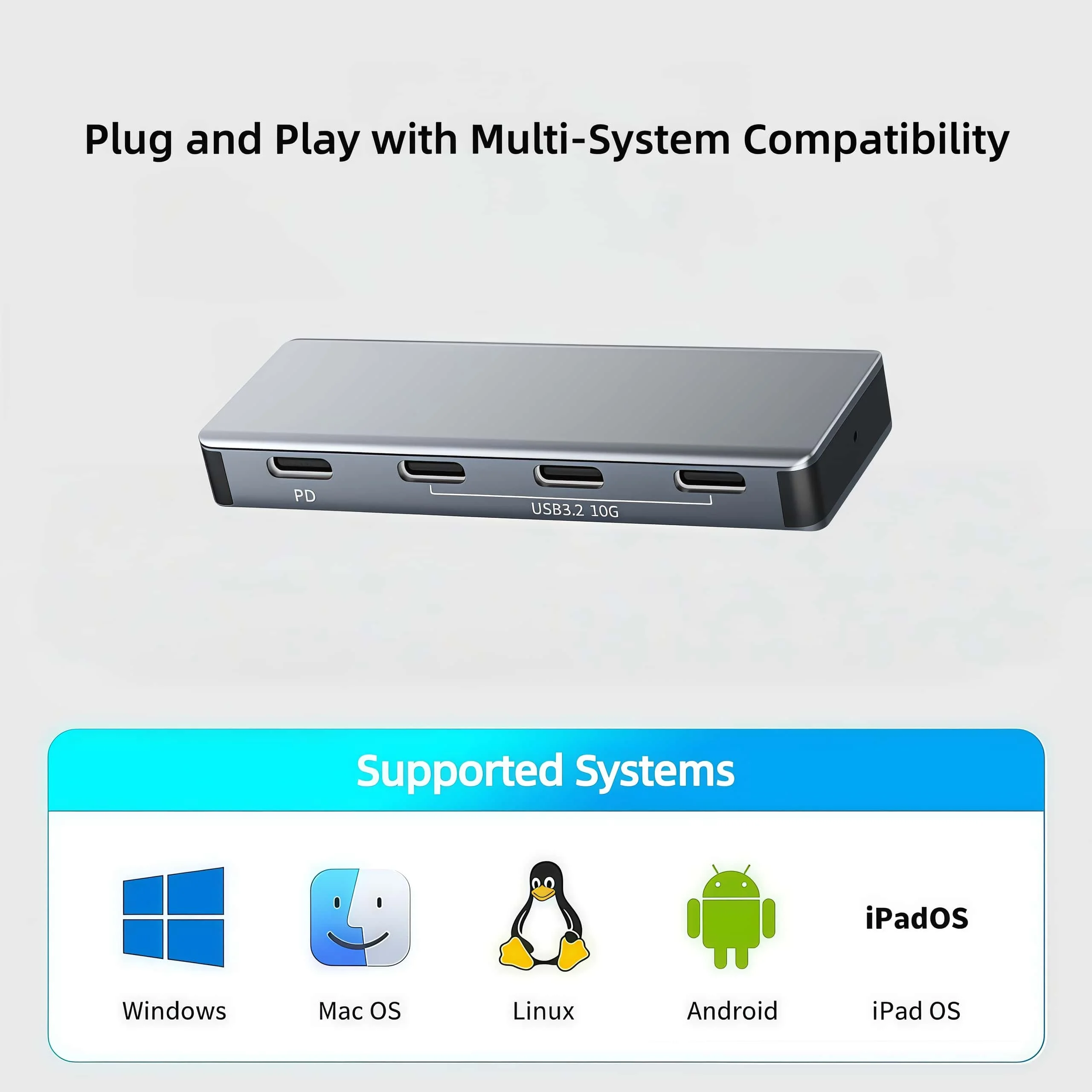Hub USB C 4 ports 3.2 Gen 2 10Gbps PD 100W Type C répartiteur avec charge 4 en 1 USB C à Type C pour MacBook Pro ordinateur portable iPad téléphone