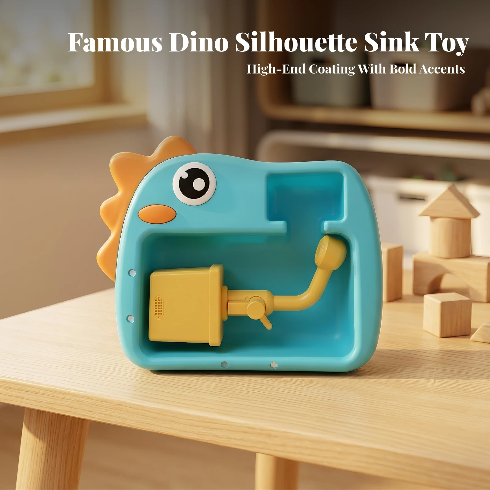 Dinosaur Toy Sink with Faucet Realistic Kids Kitchen Sink Toy with Electric Faucet Playset Messmessless Safe for Toddlers