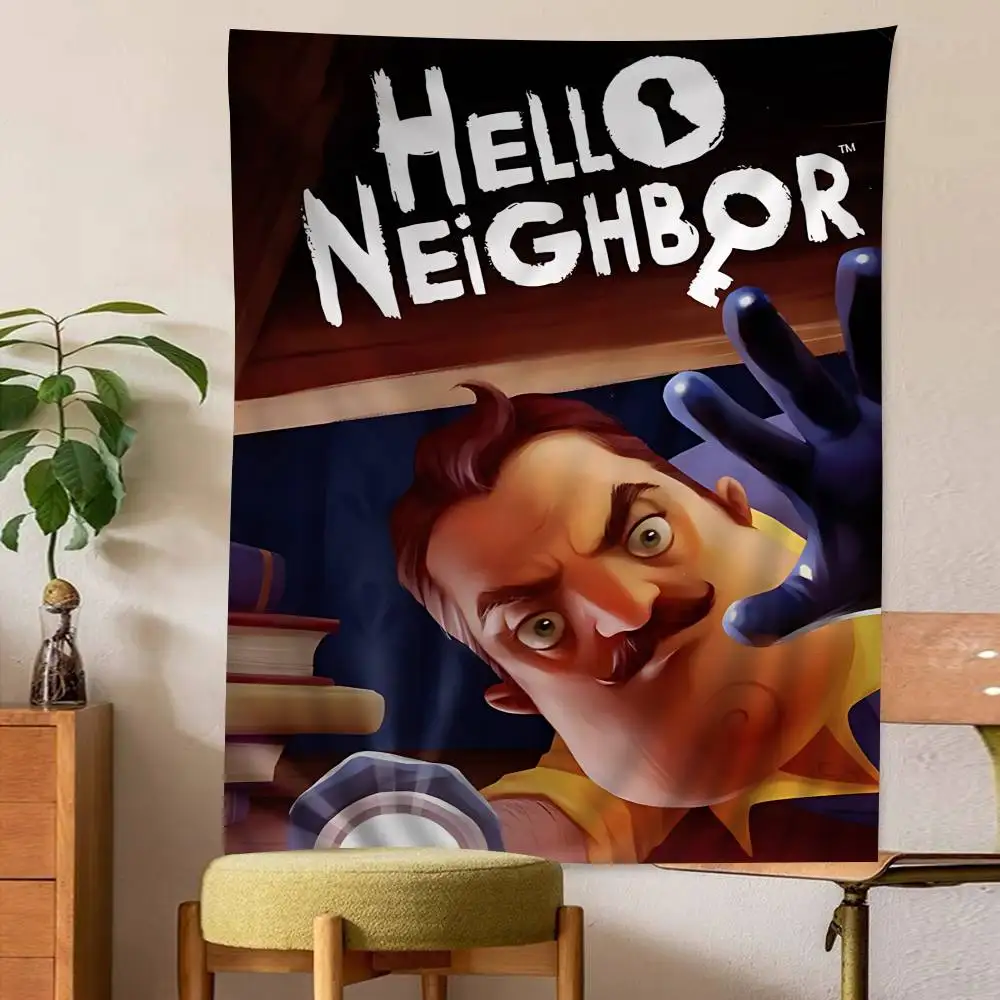 Popular Horror Game Hello N-Neighbor Anime Tapestry Art Science Fiction Room Home Decor Wall Art Decor