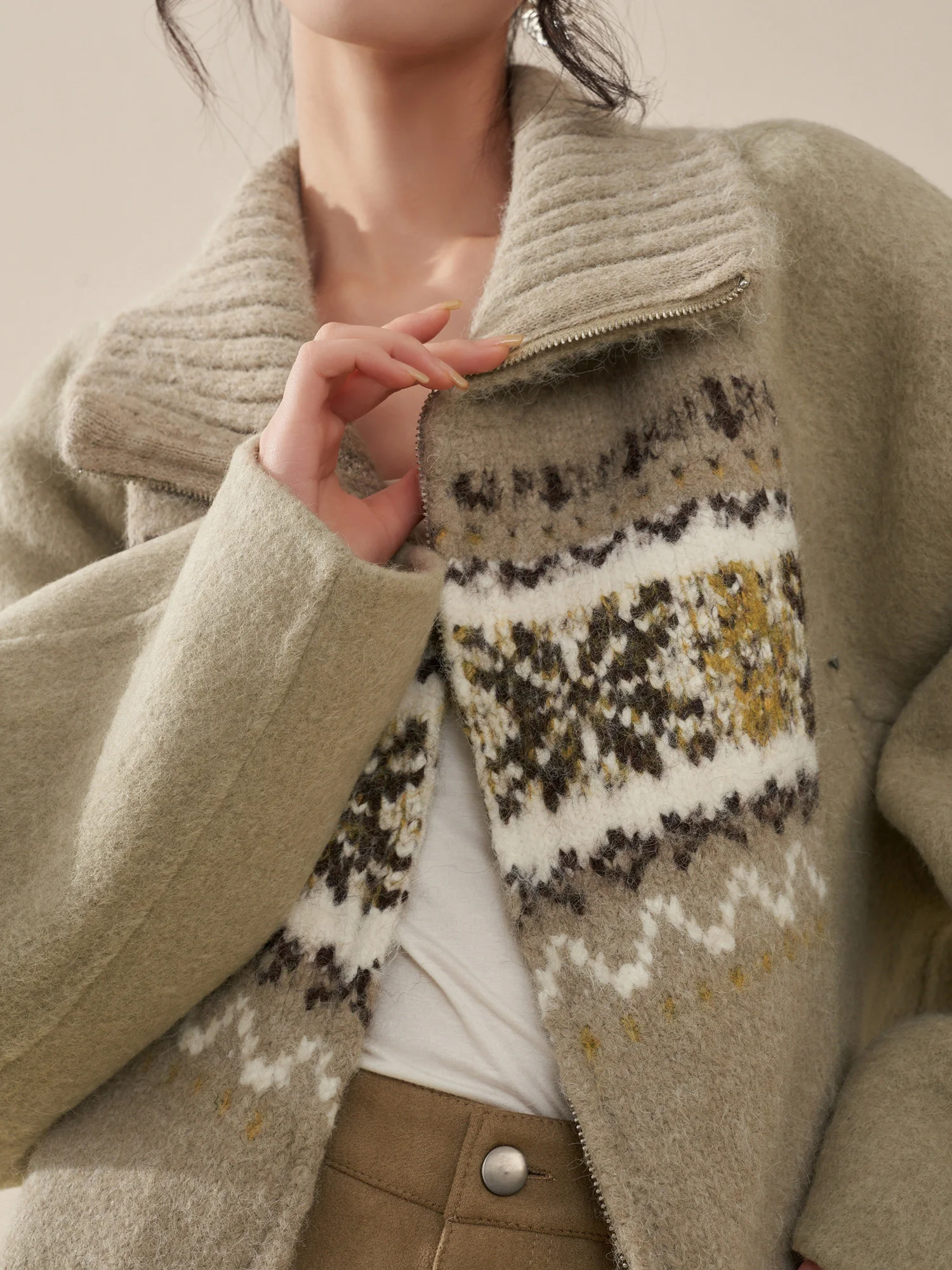 

Женский вязаный кардиган Ele Fair Isle из высококачественной шерсти, осенне-зимняя новинка, модный повседневный стиль