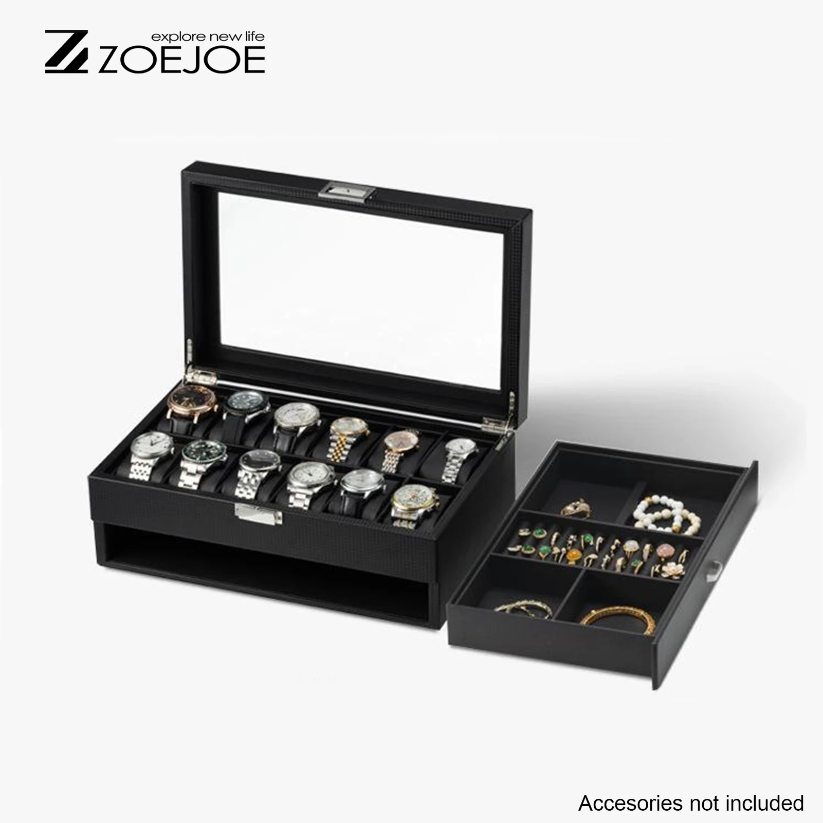 กล่องเก็บอุปกรณ์เสริมนาฬิกาแบบสองชั้น แท่นโชว์เครื่องประดับนาฬิกา หนัง PU 3 สี กล่องใส่สร้อยคอและนาฬิกา ของขวัญวันหยุด