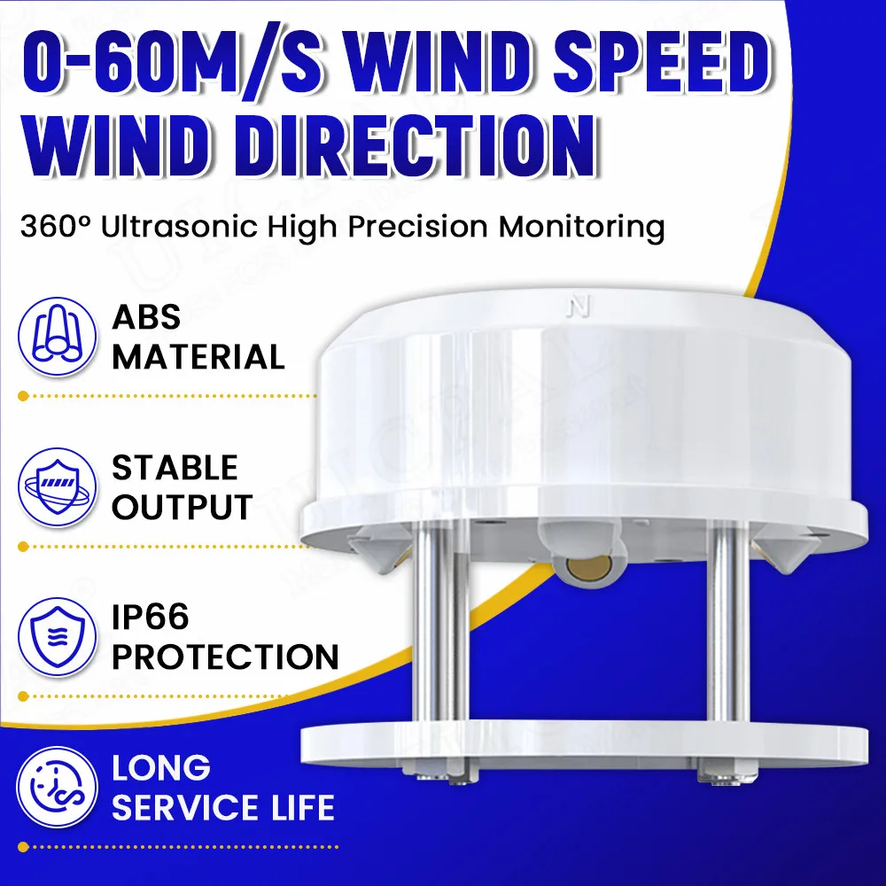 Ultrasonic Wind Speed Wind Direction Sensor 360-Degree Integrated Weather Station Transmitter Wind Speed Wind Direction Meter 