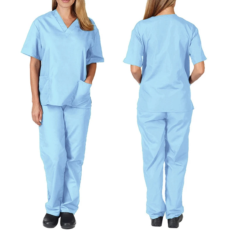 Nurse Uniform Medical Suits V-neck Nursing Scrub Uniform Salon Spa Pet Grooming Institution Work Clothes Short Sleeve Tops Pants