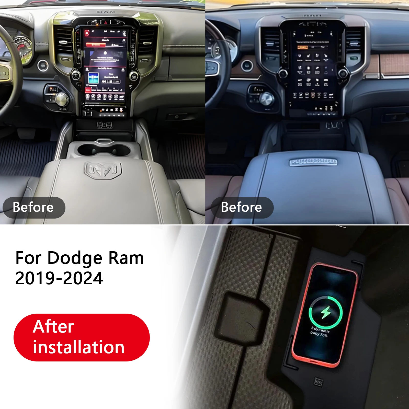 Новейшее зарядное устройство для Dodge RAM 1500 2019-2025, автомобильное зарядное устройство для центральной консоли, быстрое беспроводное зарядное устройство, зарядная пластина, держатель для зарядки Новейшее зарядное устройство для Dodge RAM 1500 2019-2025, автомобильное зарядное устройство для центральной консоли, быстрое беспроводное зарядное устройство, зарядная пластина, держатель для зарядки