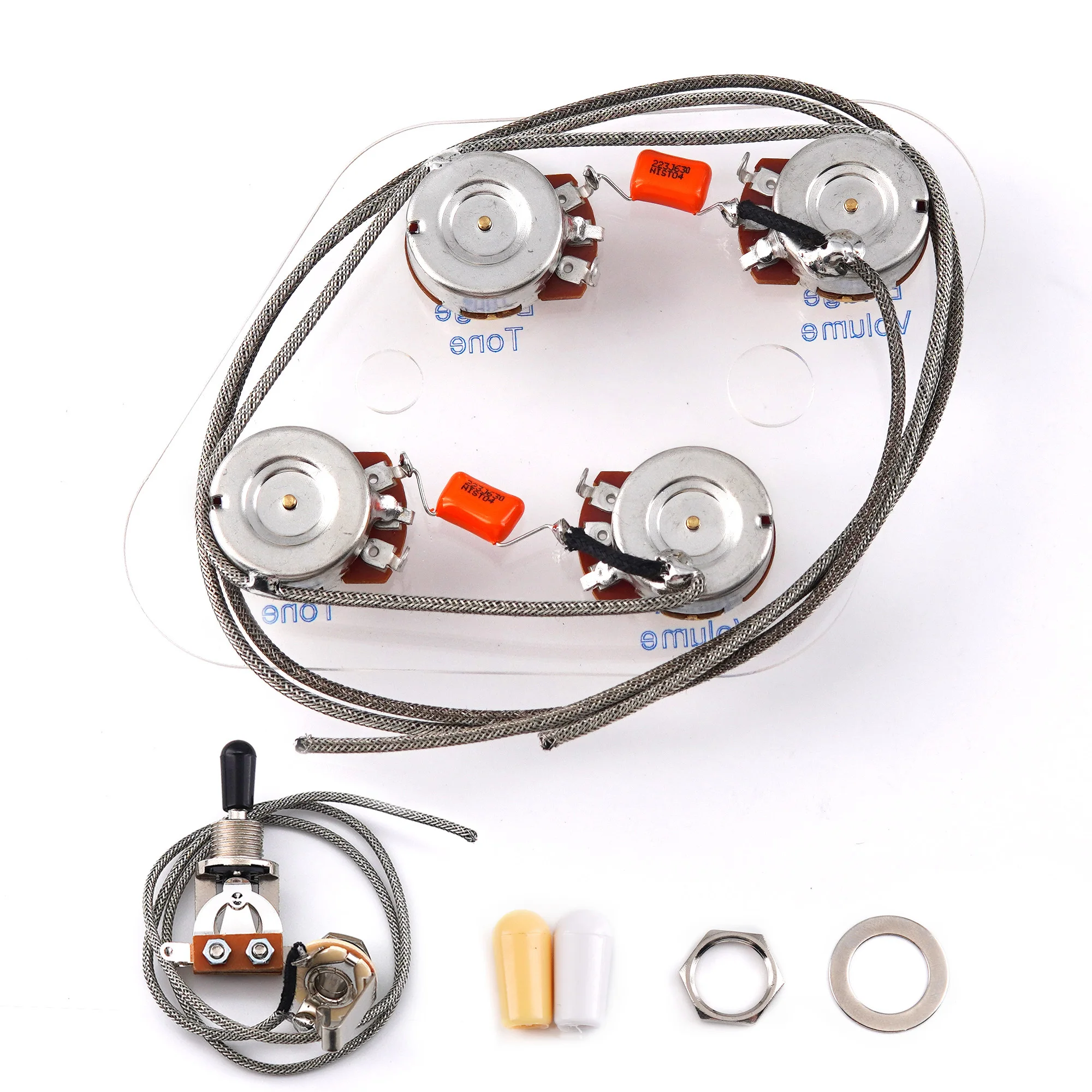 FLEOR LP Gitarre vorverdrahtetes Kabelbaum-Set 2T2V 500K Töpfe und separater 3-Wege-Schalter – Detail 3