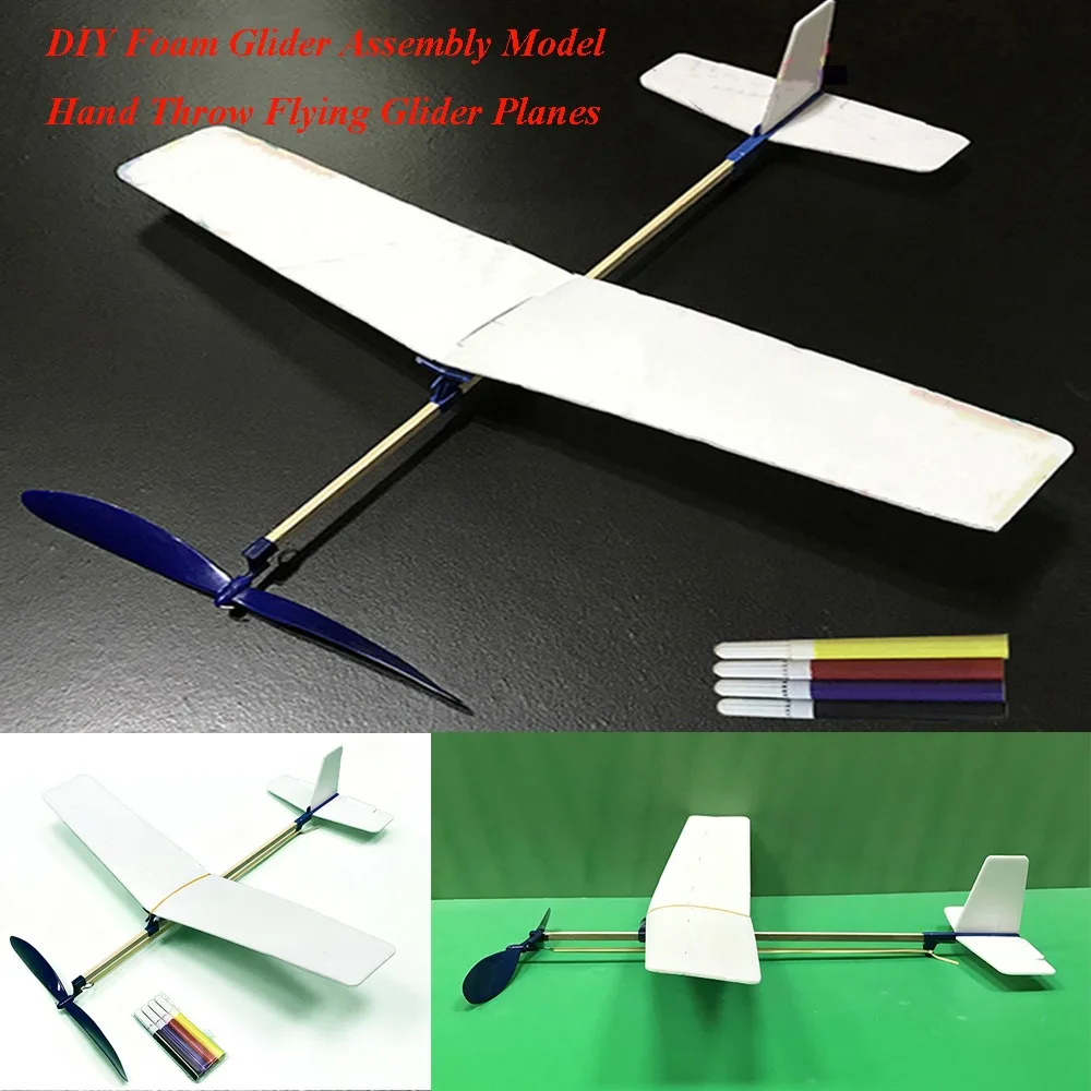 

Ligthweight DIY Airplane Model Rubber Bands Power Multicolors Foam Glider Assembly Model Children Kids Gift