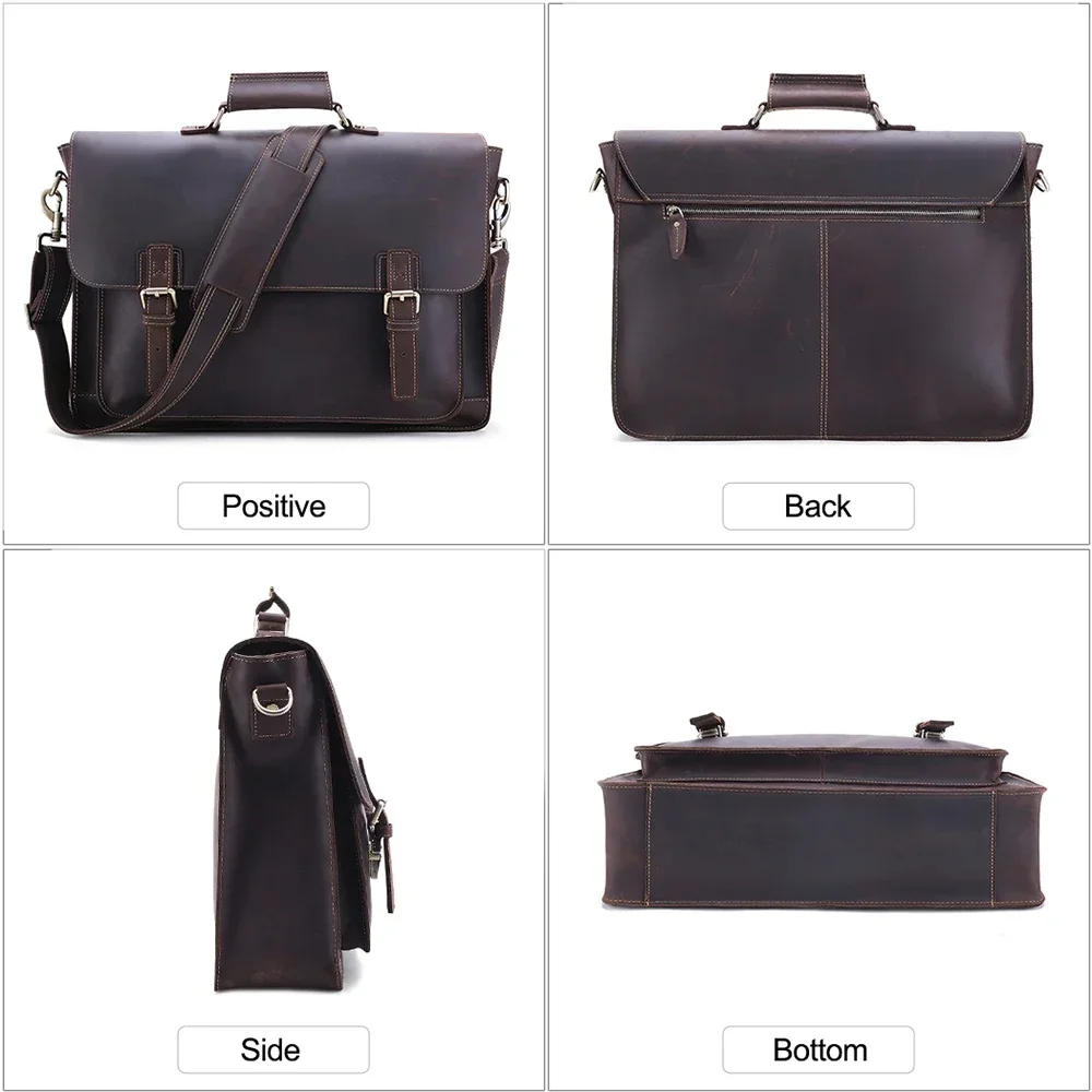 Echtes Leder männer Aktentasche Crazy Horse Echtes Leder Messenger Männlichen 17 zoll Laptop Tasche Männer Business Reisetasche