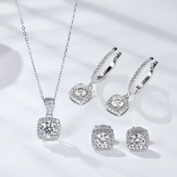 Starsgem Jewelry Set S925 Sterling Silver Moissanite Diamond Pendant Necklace and Moissanite Earrings