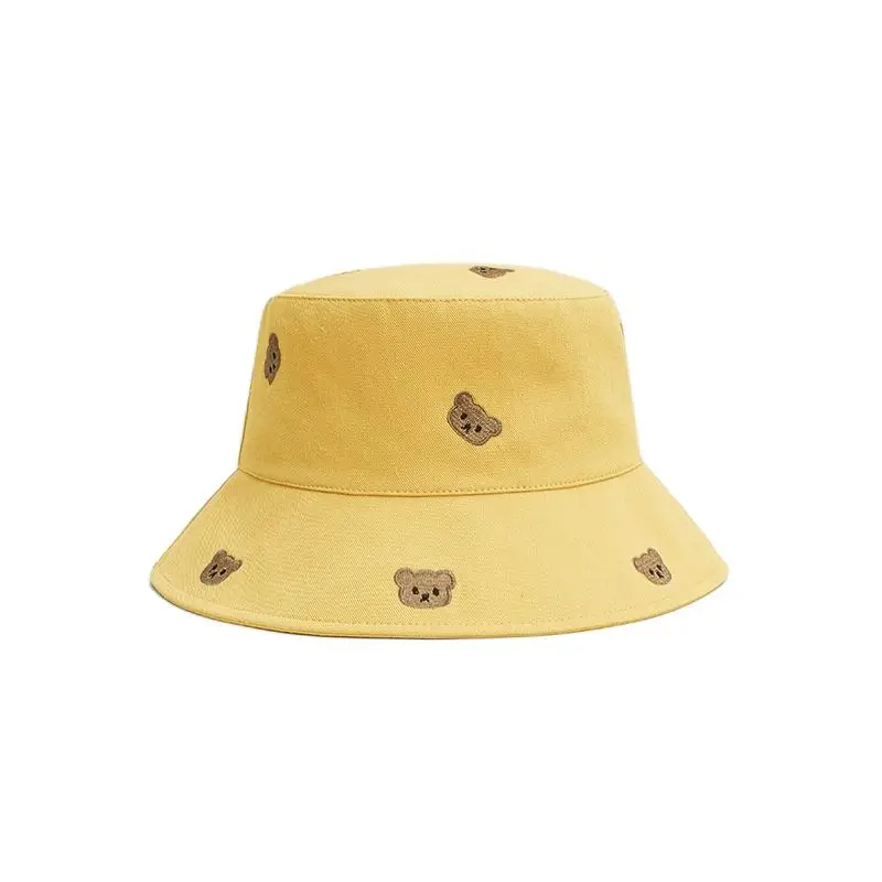 Cotton Cartoon Bear Embroidery Bucket Hat Fisherman Hat Outdoor Travel Sun Cap for Men and Women 201