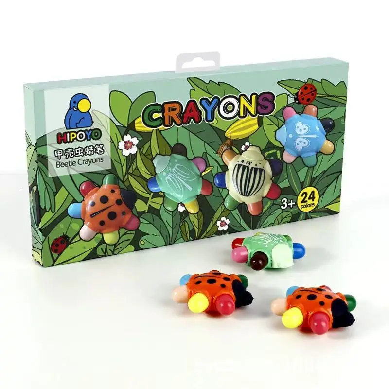 12/24 Color Beetle Shape Crayons Painting Color Pen Washable Bright Colors Perfect for Kids Art Craft and School Projects