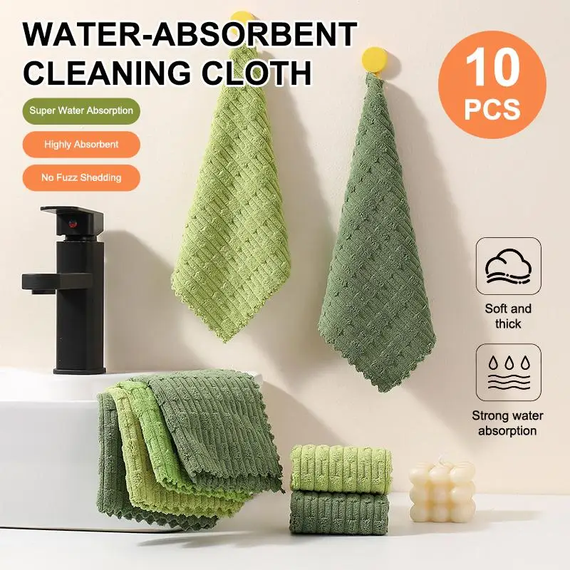 10pcs Microfiber Dish Cloths Multi Purpose Dishwashing Towels For Tableware Double Sided Cleaning Rags Tool Kitchen Accessories