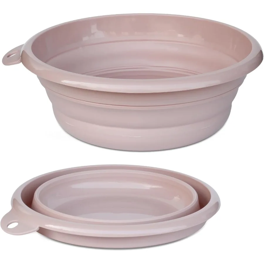 

Складной набор умывальников, комплект из 2 круглых портативных складных пластиковых раковин для стирки, путешествий, кемпинга, маленьких, средних размеров (розовых) I