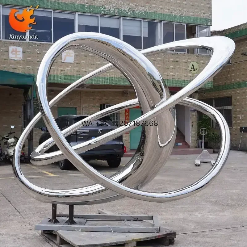 Wmwmnu Custom Stainless Steel Circular Abstract Ring Sculpture Forged Polished Art Decorative Outdoor City Real Estate