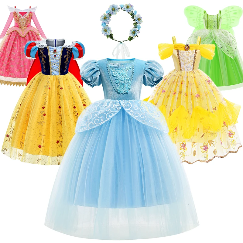 

Fantasia Girl Princess Snow White Belle Cinderella Aurora Tinker Bell Dress Christmas Halloween Cosplay Masquerade Party Costume