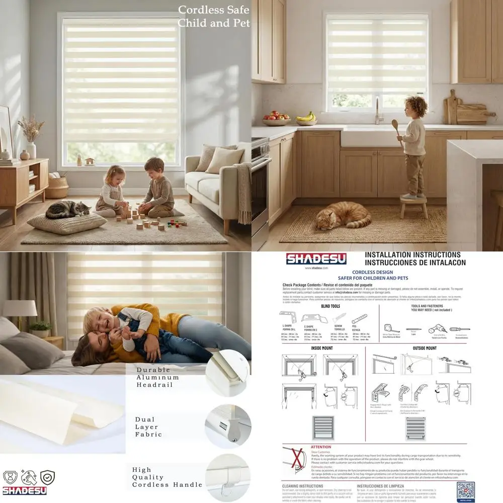 

Dual-Layer Light Filtering & Privacy Cream Zebra Blinds, 72 Max Height, 29 Width