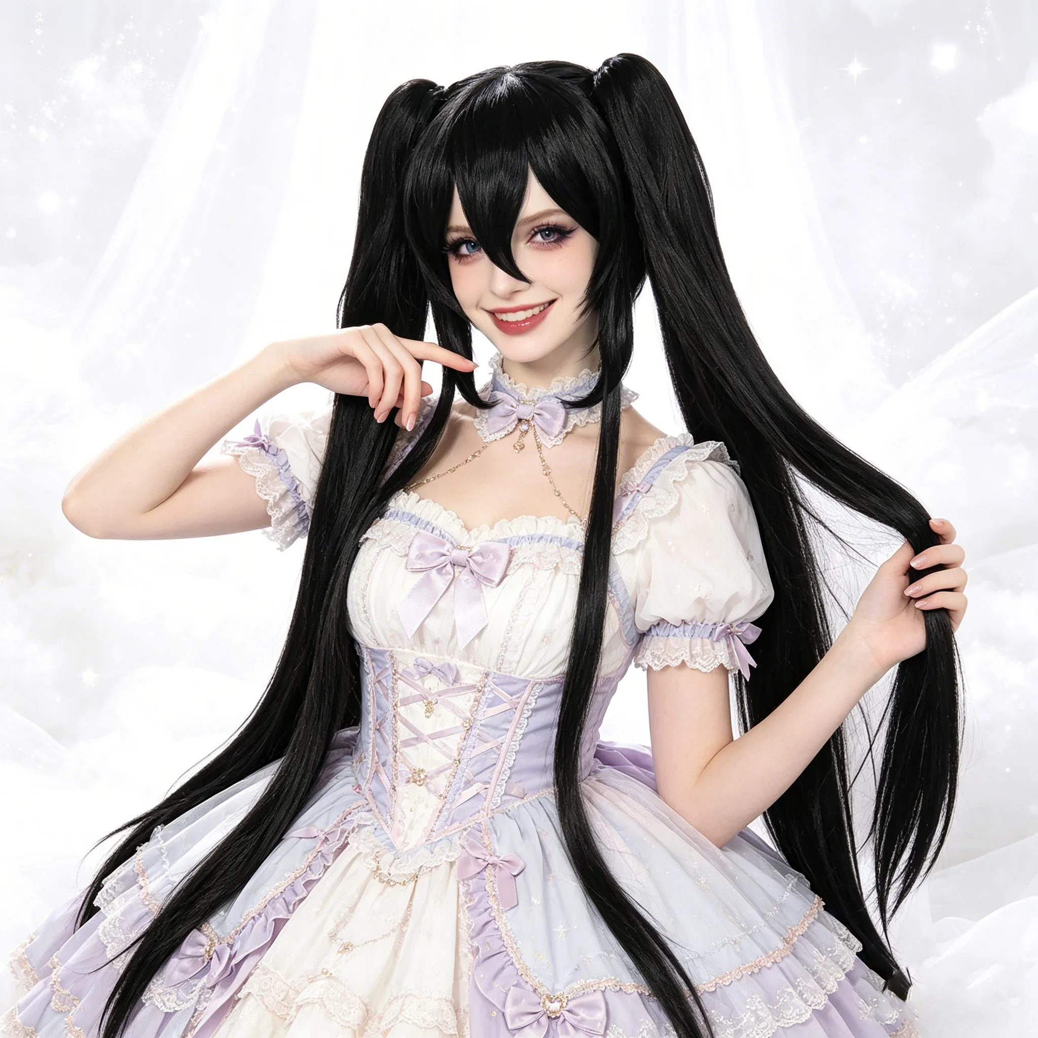 

Women's Wig Black Synthetic Wig, Long Twin Ponytail Cosplay Wig, Anime Wig for Lolita Style Cosplay Party