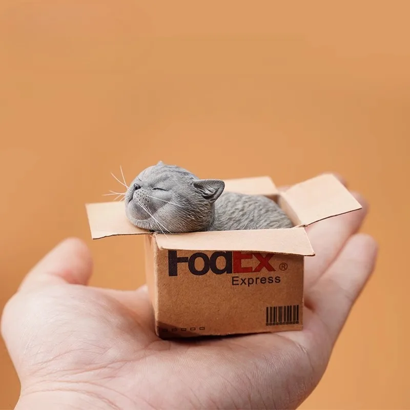 

JXKsmall 1/6 Scale Handmade Express Delivery Cat Resin Lovely Kitten Model Fit 12'' Miniature Action Figures Doll Ornament Gift
