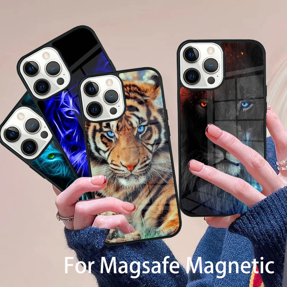 

Fashion Animal Lion Tiger Wolf Phone Case Magesafe Magnetic Wireless Charge Cover For IPhone 16 11 12 13 14 15 Pro Max Plus Mini