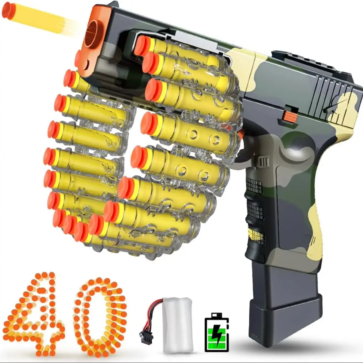 VATOS Foam Blaster Toy for Kids Chain Clip Auto Manual Gun Toy 40-Darts Shooting Game Gift for 6+ Year Old Boys Girls